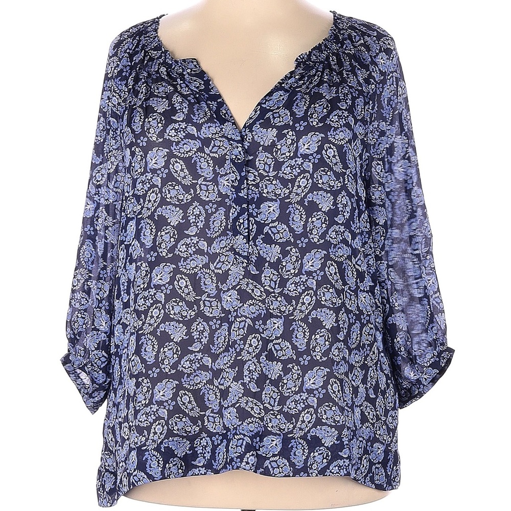 Loft boho blue floral print blouse